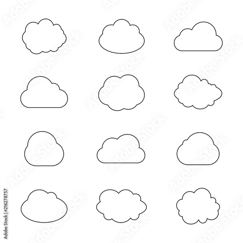 Vector Collection of Cloud Silhouettes, Outline Clouds, Graphic Art, Isolated Icons.