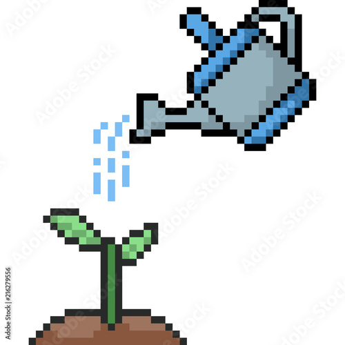 vector pixel art watering tree