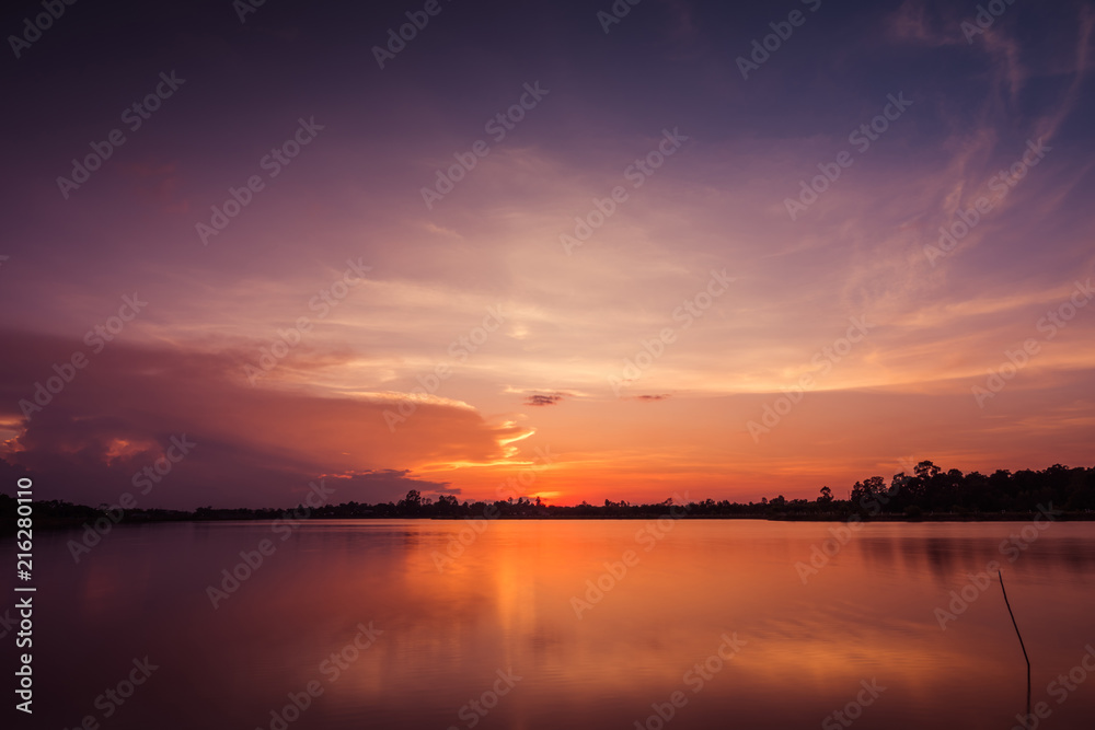 Sunset at the lake landscape