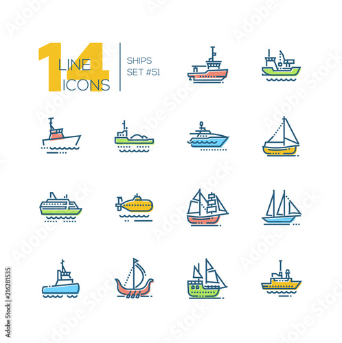 Water transport - colorful line design icons set
