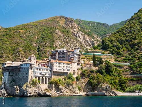 Obraz na plátně Monastery buildings on Mount Athos of the Aegean Sea shore