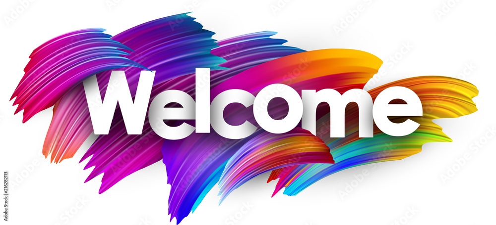 Welcome paper poster with colorful brush strokes. - obrazy, fototapety, plakaty 