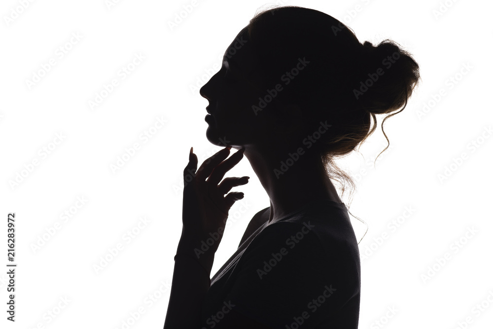 silhouette profile of woman face on white isolated background
