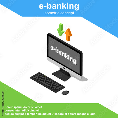 Isometric e-banking vector concept.