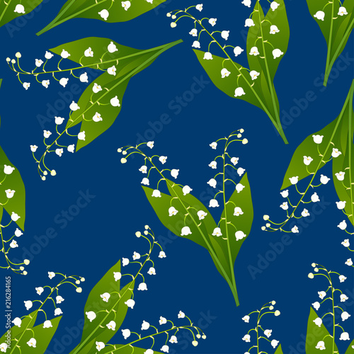 Fototapeta Naklejka Na Ścianę i Meble -  White Lily of the Valley on Navy Blue Background.
