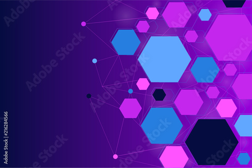 Minimal geometric background, gradient, blue, pink and purple colors. Futuristic design posters. Hexagonal ornament. Eps 10.