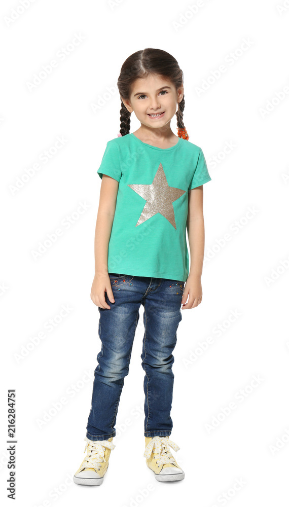Cute kindergarten girl on white background Cute kindergarten girl on white background