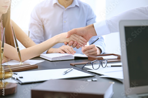 Lawyer shaking hands with c...
