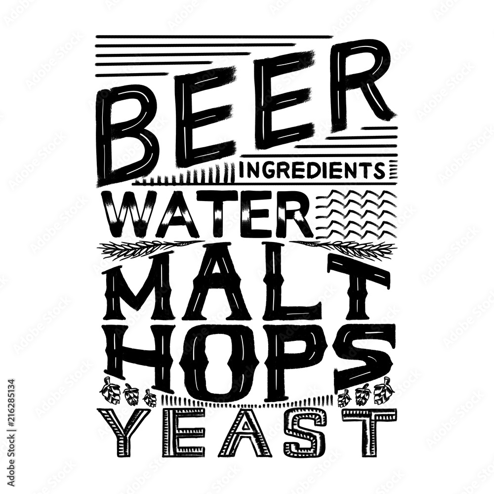 Obraz premium beer ingredient, beer typography