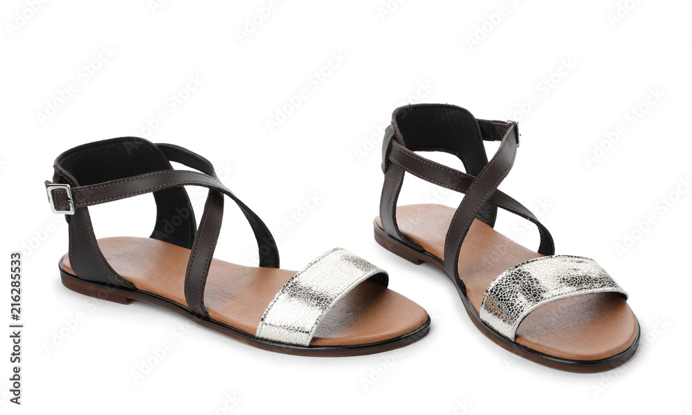 Fototapeta premium Pair of trendy women's shoes on white background