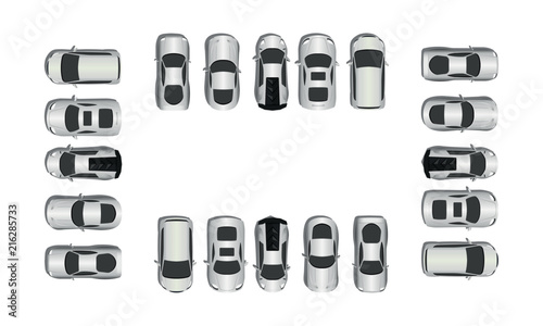 Set of various top view vector sport cars. Isolated vehicle icon.