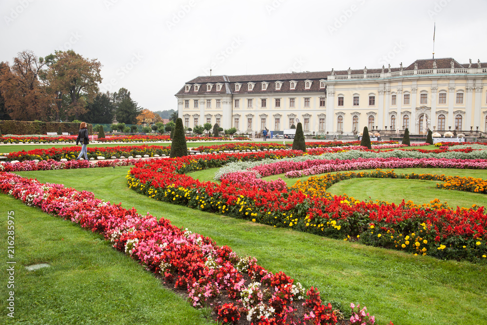 The garden and the building of Ludwigsburg palace in Baden-Wuertemberg in the south of Germany.