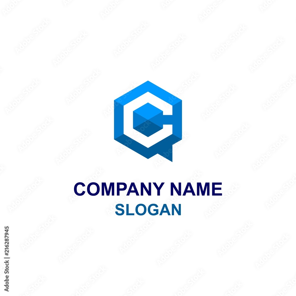 Blue hexagon C message logo. Blue hexagon C message logo.