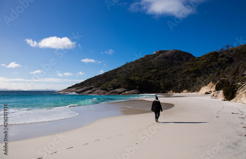 girl walking on the beach, little beach in Australia