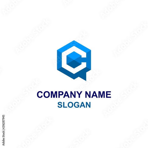 Blue hexagon C message logo.