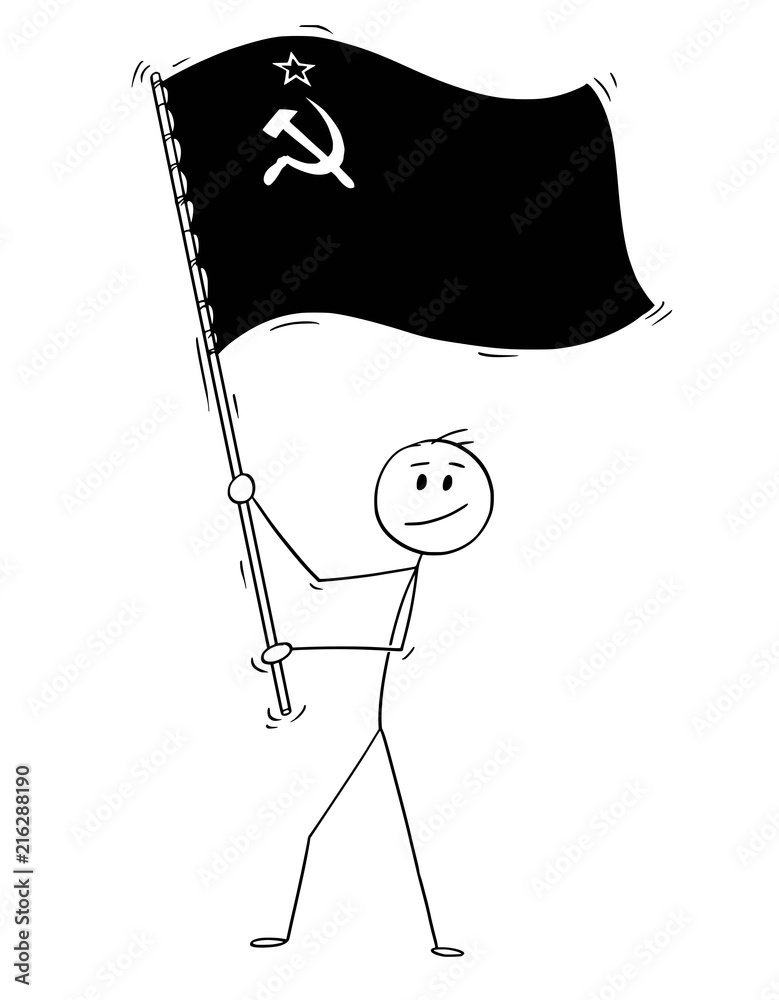 Cartoon drawing conceptual illustration of man waving the flag of Union