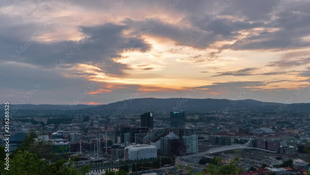 Wide Late Afternoon timelapse of Oslo in Norway on a cloudy day at the start of sunset Wide Late Afternoon timelapse of Oslo in Norway on a cloudy day at the start of sunset