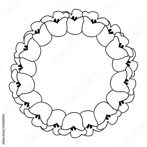 Fototapeta Naklejka Na Ścianę i Meble -  White Lily of the Valley Outline Wreath.