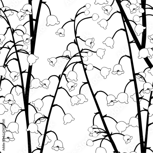 White Lily of the Valley Outline on Seamless Background