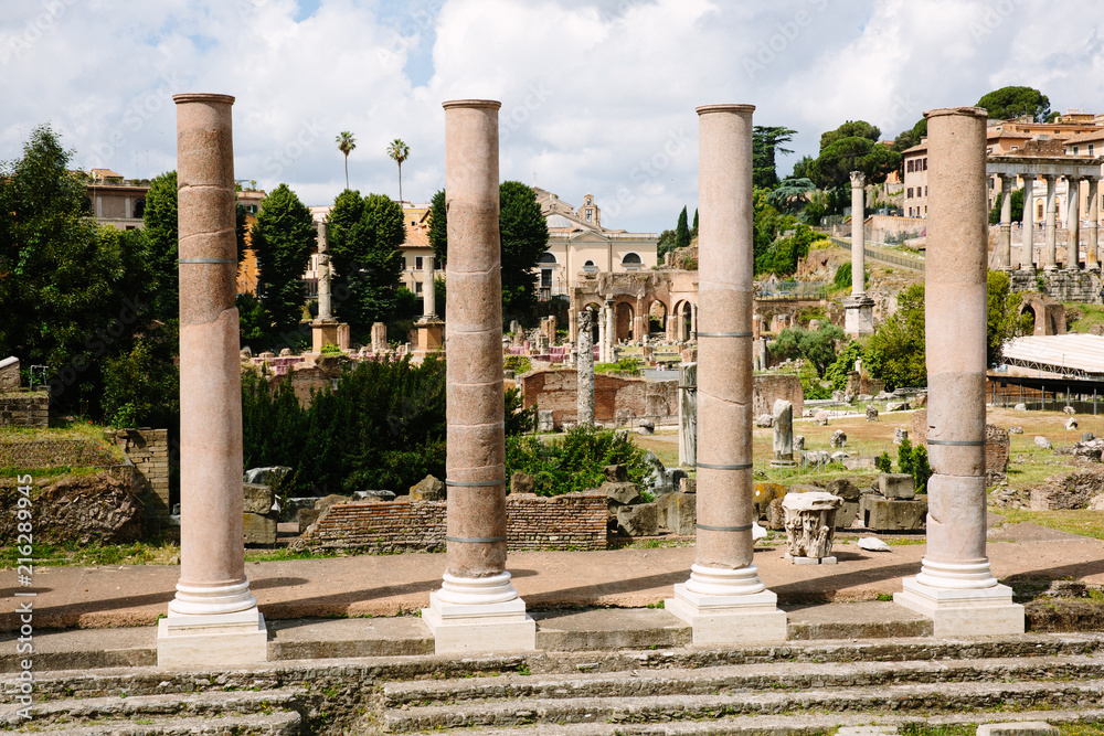 Ancient roman stone pillars ruins (Roman Forum)