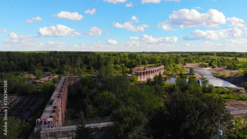 Old Pinawa dam in Manitoba, Canada - reveal shot Old Pinawa dam in Manitoba, Canada - reveal shot