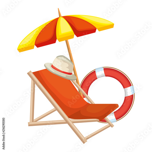 beach chair with umbrella and float