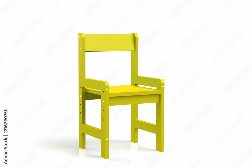 Little child wooden chair on a white background. 3D-model rendering chair. Little child wooden chair on a white background. 3D-model rendering chair.