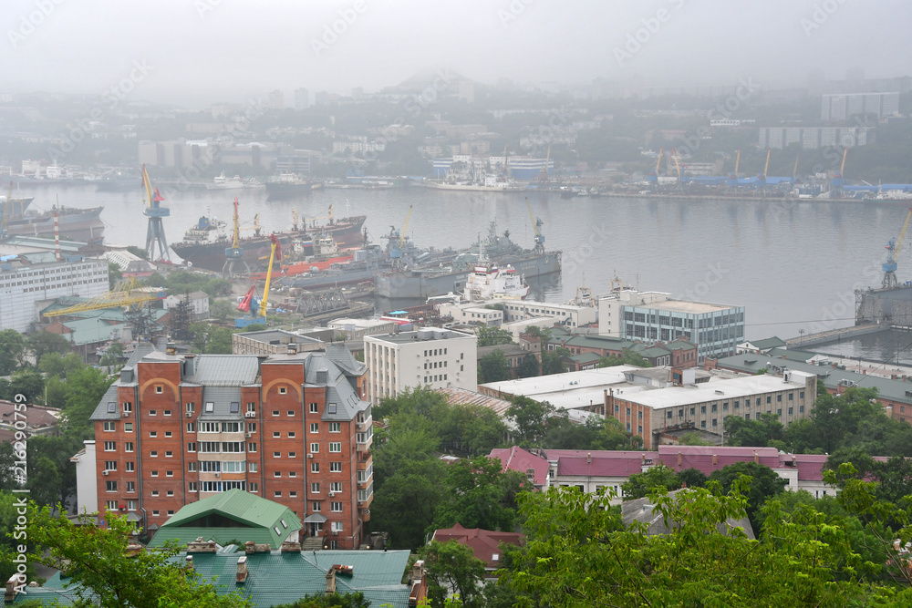 Russia, summer Vladivostok in the fog