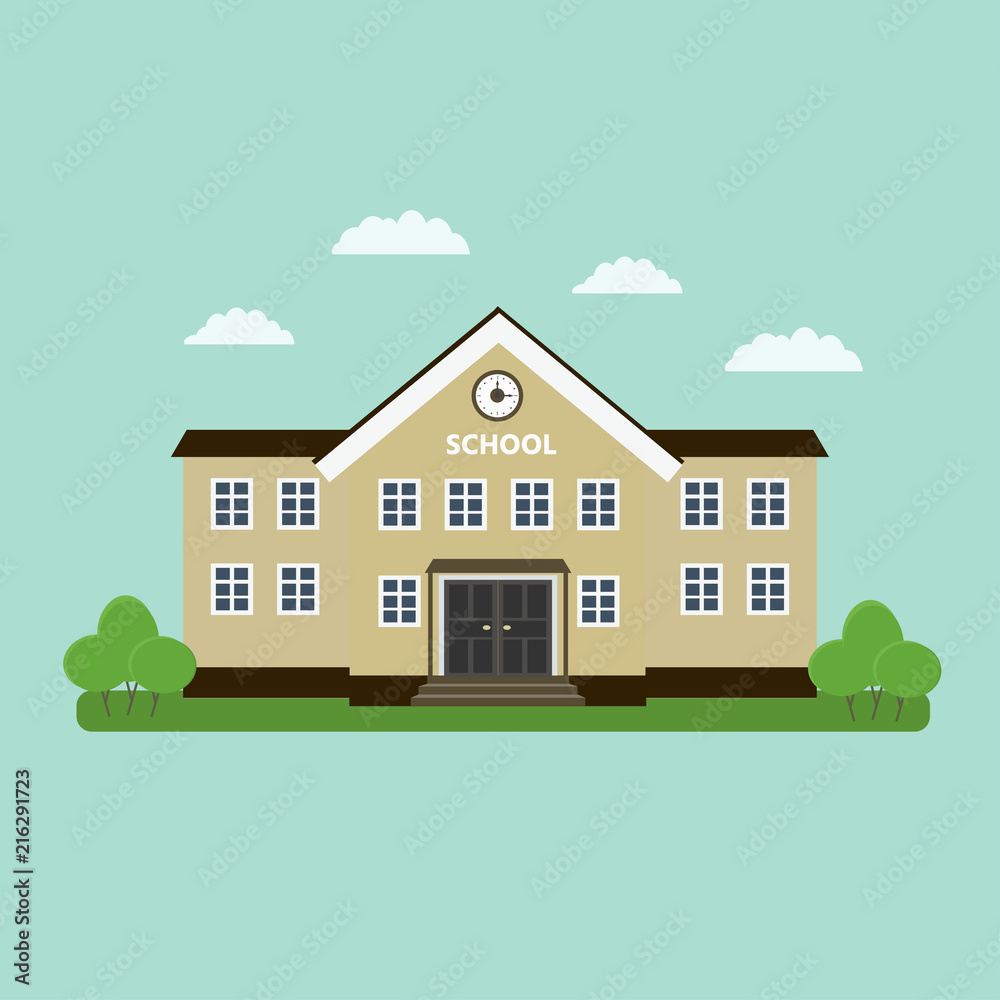 School building. Flat style vector illustration isolated.