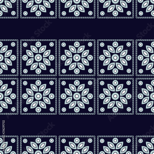 Seamless background with satin stitch embroidery. Traditional ornament. Rustic pattern. Textile rapport.