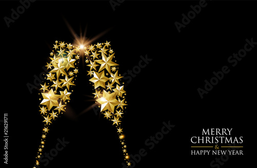Christmas and New Year gold star drink toast card