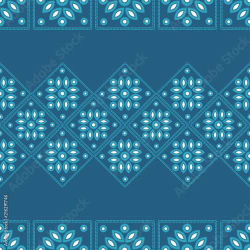 Seamless background with satin stitch embroidery. Traditional ornament. Rustic pattern. Textile rapport.