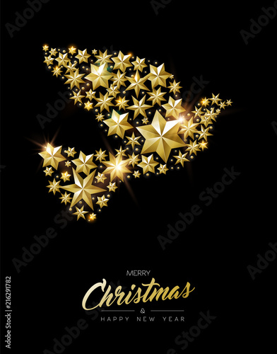 Christmas and New Year gold star peace dove card