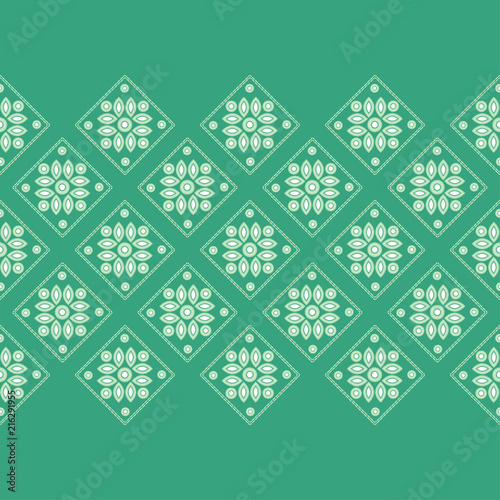 Seamless background with satin stitch embroidery. Traditional ornament. Rustic pattern. Textile rapport.