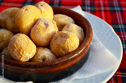 Wrinkled potatoes called papas arrugadas is a typical dish from Tenerife,Canary Islands, Spain.Selective focus. 