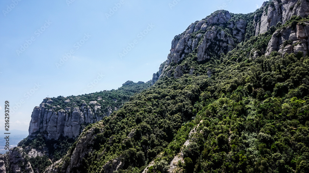 A view of the beautiful Montserrat, multi-peaked mountain range near Barcelona, in Spain. Good place for travelling, hiking and climbing.