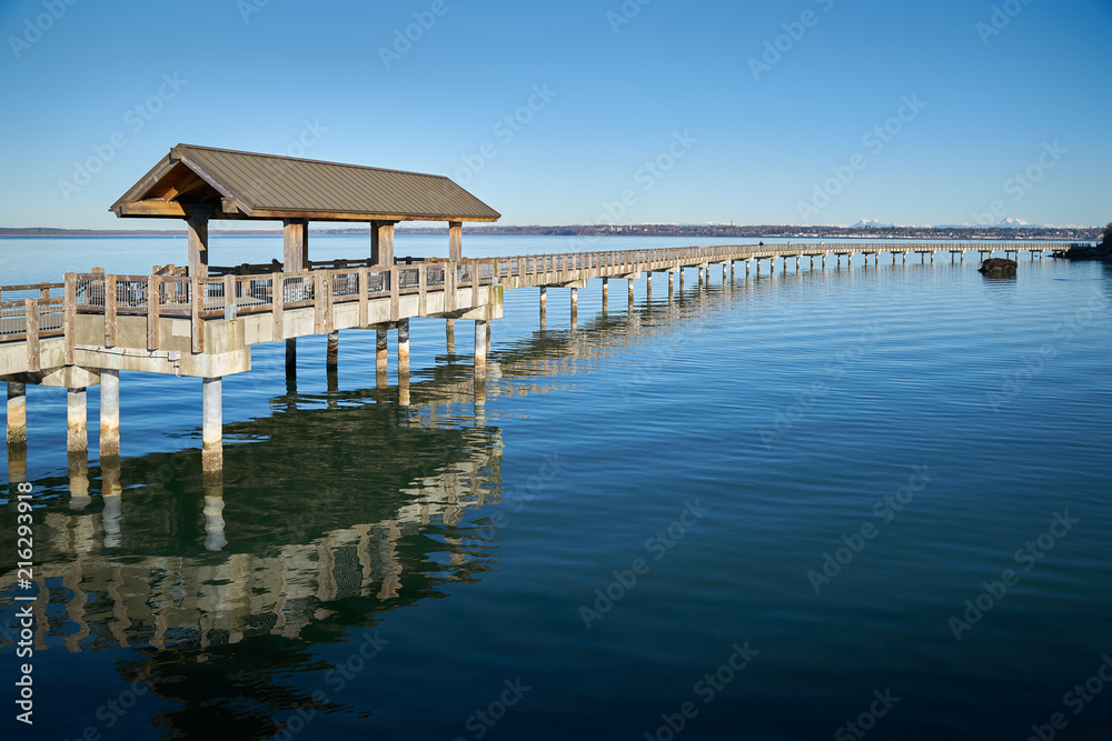 Boulevard Park Pier, Bellingham. Boulevard Park Pier on the shore of Bellingham Bay in Bellingham, Washington, USA.

