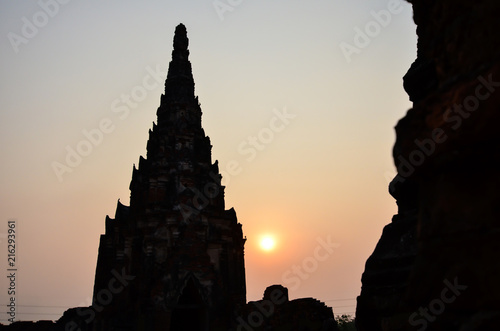 Sunset through pagoda in wat chai watthanaram  Ayutthaya  Thailand