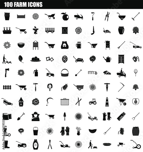 100 farm icon set. Simple set of 100 farm vector icons for web design isolated on white background