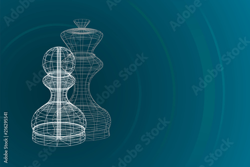 Background of frame lines silhouette chess passing pawn and queen, for powerful professional future business innovation strategy planning concept presentation leading to successful challenge decision.