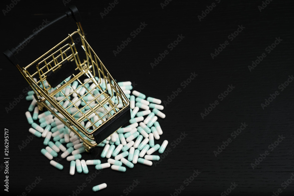 Shopping cart filled with medicine