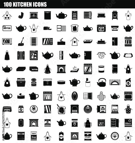 100 kitchen icon set. Simple set of 100 kitchen vector icons for web design isolated on white background