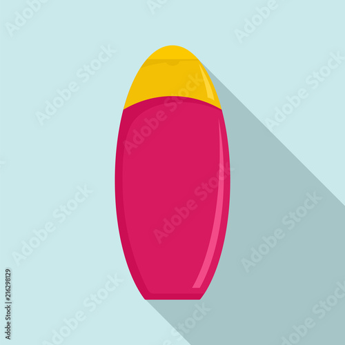 Pink cosmetic bottle icon. Flat illustration of pink cosmetic bottle vector icon for web design