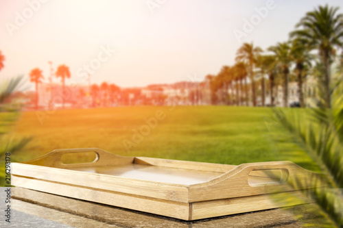 Table background and palms decoration. 