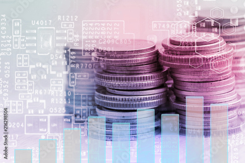 Stack of coins with growing graph for business finance concept