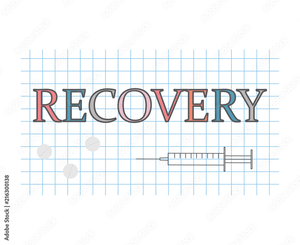 recovery word on checkered paper sheet- vector illustration