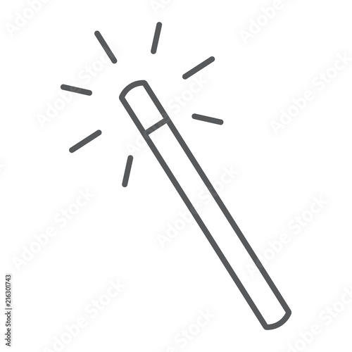 Magic wand thin line icon, tools and design, wand sign, vector graphics, a linear pattern on a white background, eps 10.
