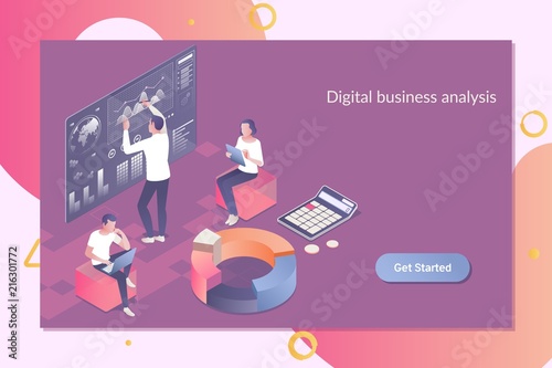 Business Analytics Technology Using Big Data. Business Team Investment Entrepreneur Trading Concept.3d isometric flat design.