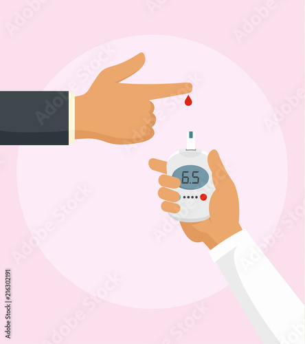 Test blood with glucometer background. Flat illustration of test blood with glucometer vector background for web design