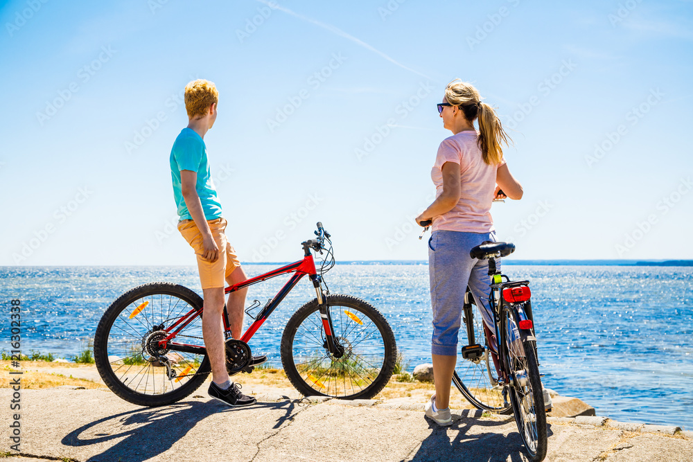 Healthy lifestyle - people resting with bicycles 